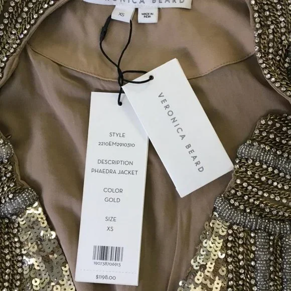 NWT Veronica Beard Women's Phaedra Sequin Bead Embellished Cropped Jacket Gold - Picture 5 of 10